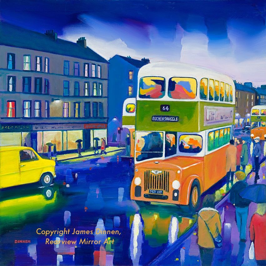 64 Bus to Auchenshuggle , Glasgow 1960s , Limited Edition Giclee signed print  ( Free PP UK)