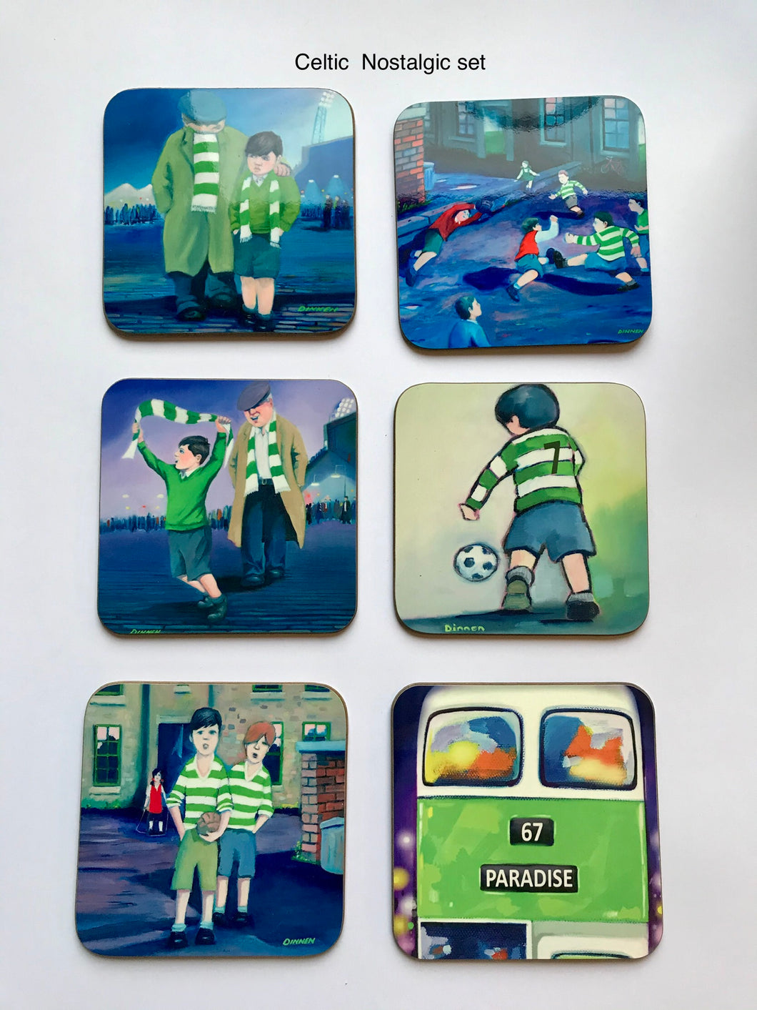 Coasters  four nostalgic Green and White Coasters,  Football (Free pp UK)