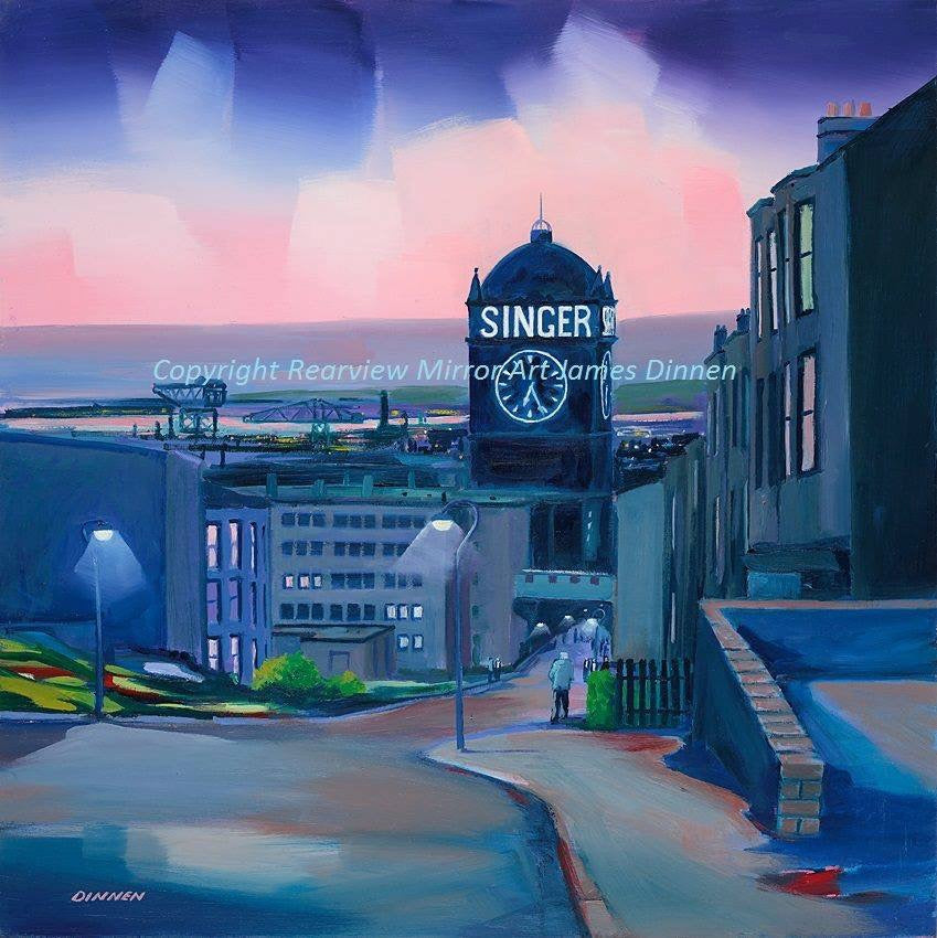 Singers  Factory Clock , Clydebank ,  Limited edition giclee signed print    (Free pp UK)